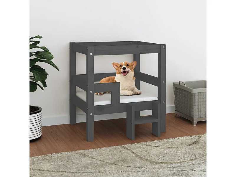 Cama para perros madera maciza de pino gris 55,5x53,5x60 cm