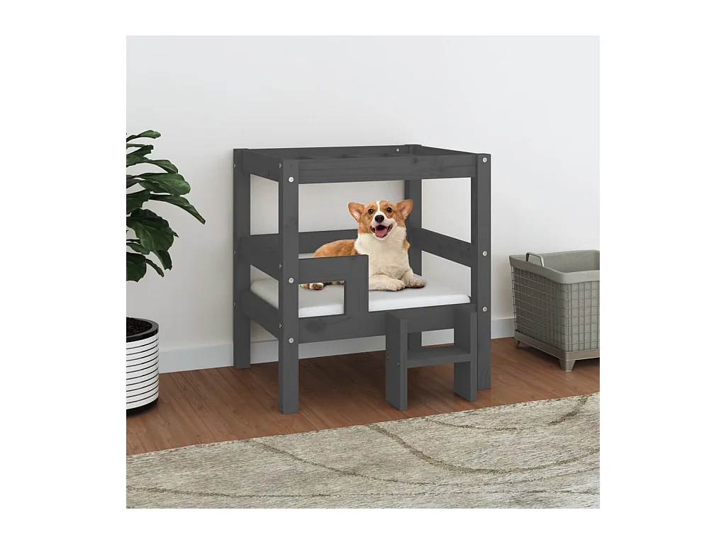 Cama para perros madera maciza de pino gris 55,5x53,5x60 cm