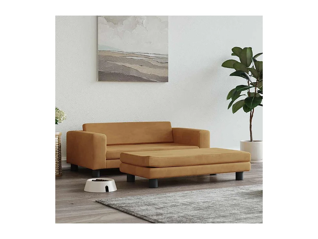 Cama para perros con extensión terciopelo marrón 100x50x30 cm