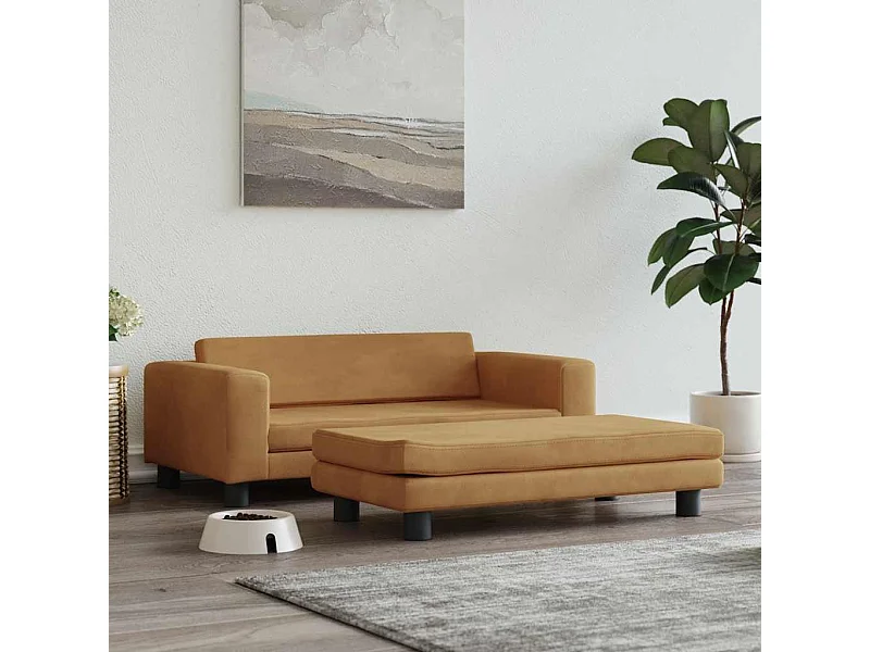 Cama para perros con extensión terciopelo marrón 100x50x30 cm