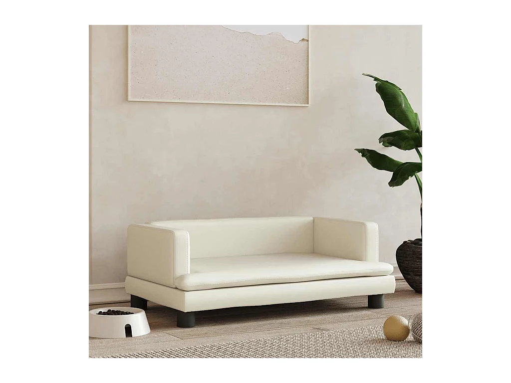 Cama para perros de cuero sintético crema 80x45x30 cm