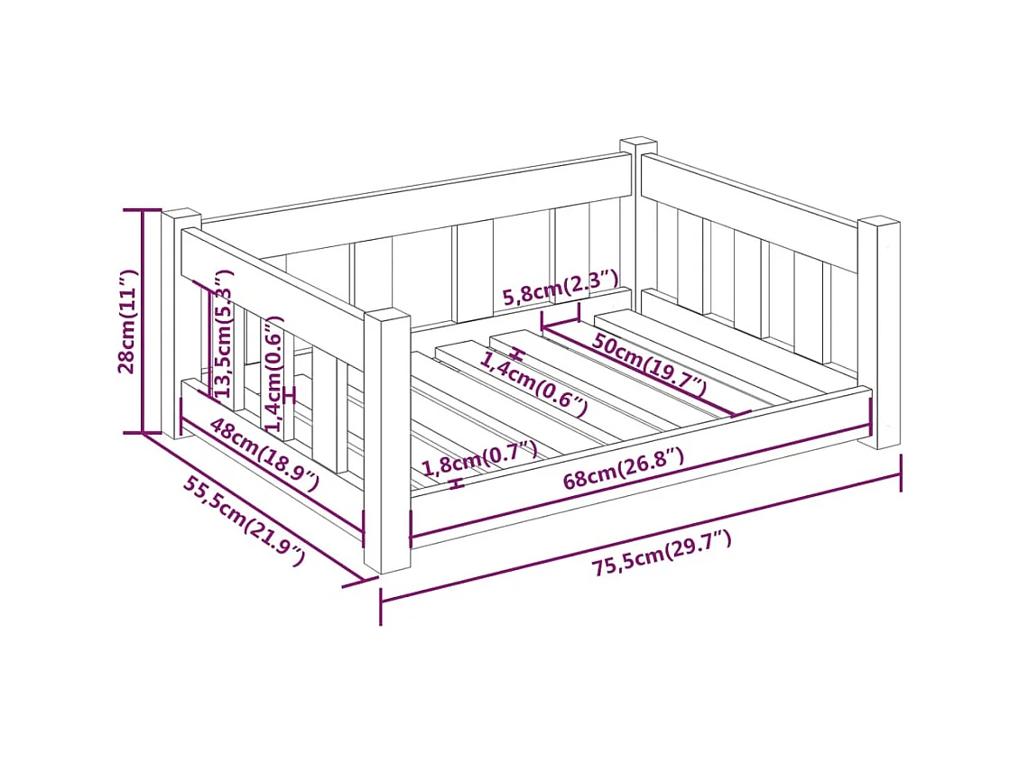 Cama para perros 75,5x55,5x28 cm Madera maciza de pino