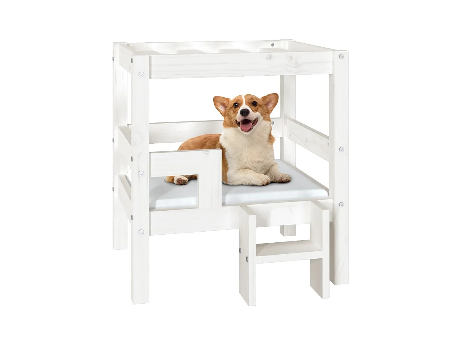 Lit pour chien Blanc 55,5x53,5x60 cm Bois de pin solide