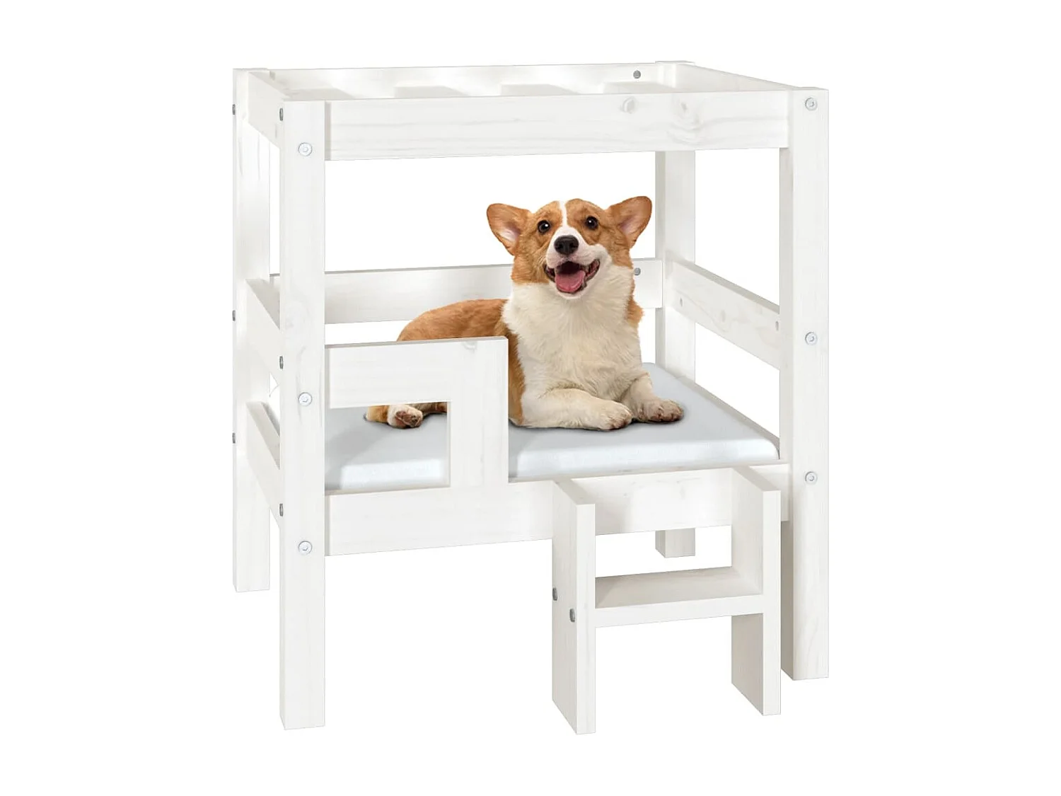 Lit pour chien Blanc 55,5x53,5x60 cm Bois de pin solide