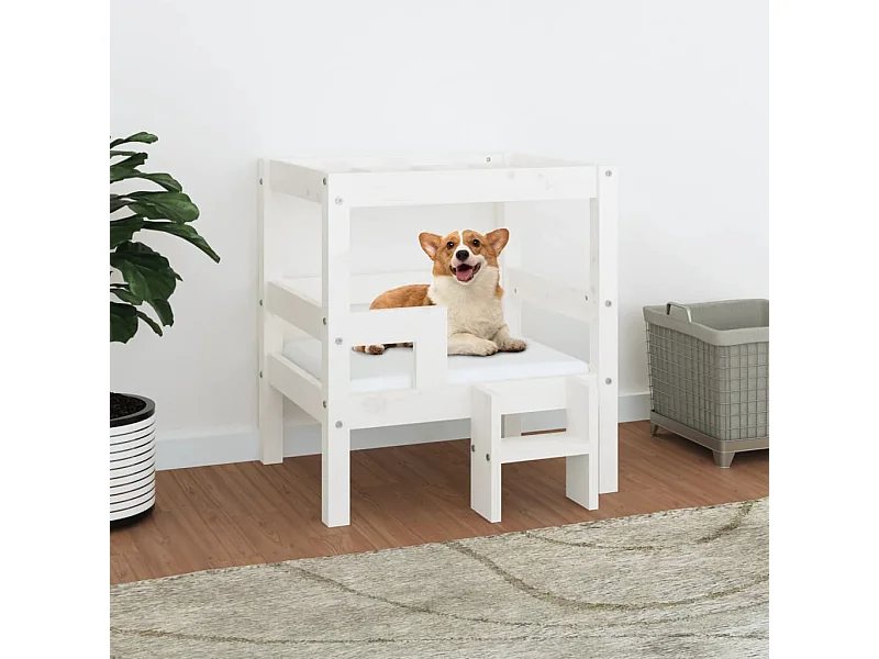 Lit pour chien Blanc 55,5x53,5x60 cm Bois de pin solide