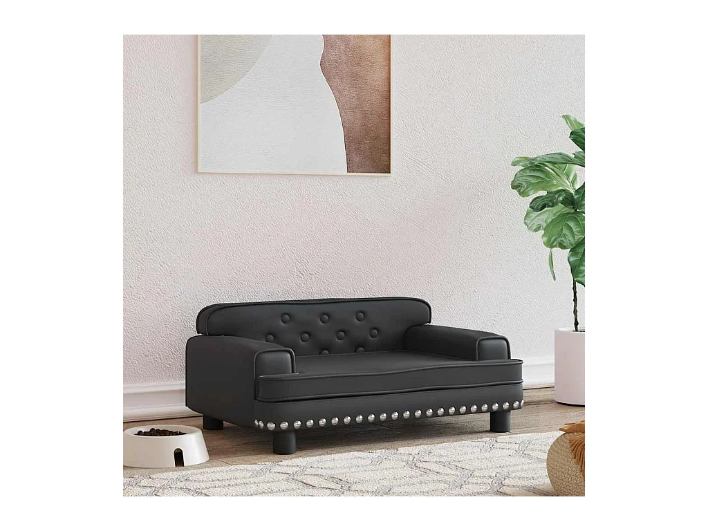 Cama para perros de cuero sintético negra 70x45x30 cm