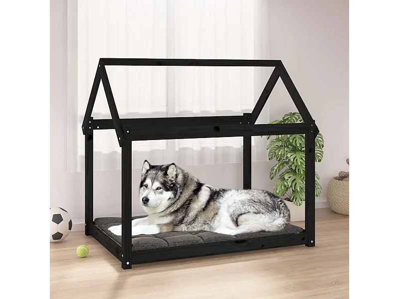 Cama para perros madera maciza de pino negro 111x80x100 cm