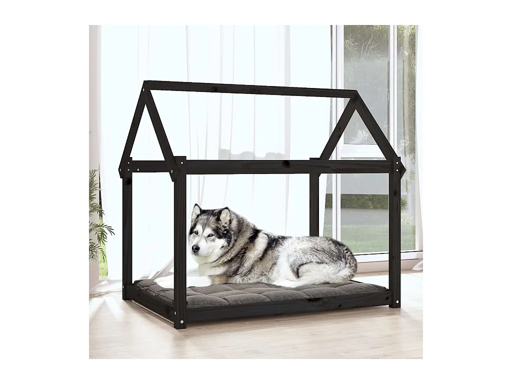 Cama para perros madera maciza de pino negro 111x80x100 cm