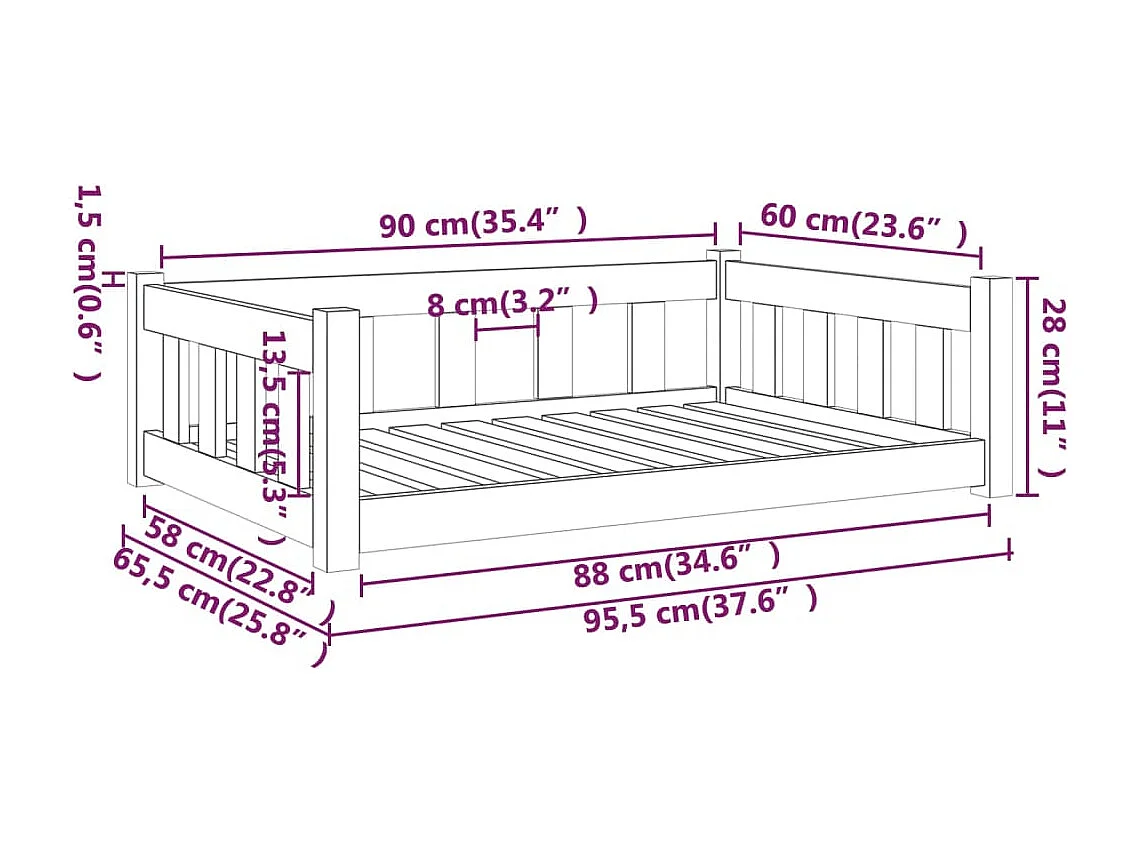 Lit pour chien 95,5x65,5x28 cm bois de pin solide