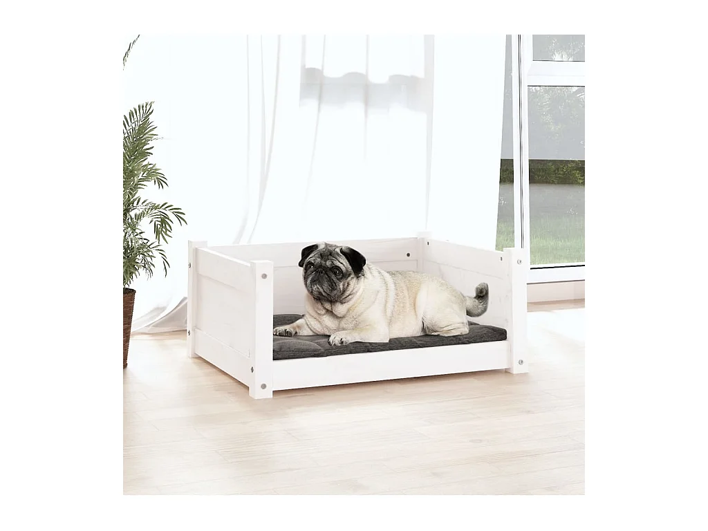 Cama para perros blanca 65,5x50,5x28 cm madera maciza de pino
