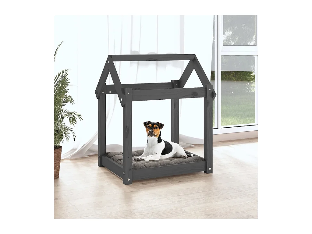 Cama para perros madera maciza de pino gris 61x50x70 cm