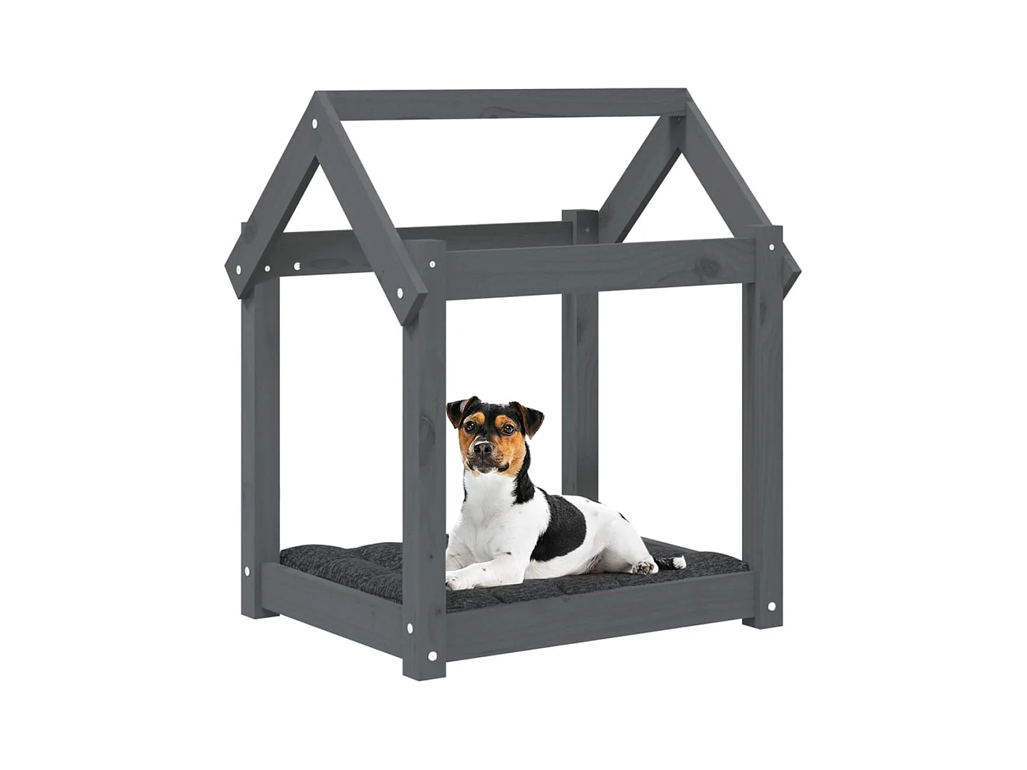 Cama para perros madera maciza de pino gris 61x50x70 cm