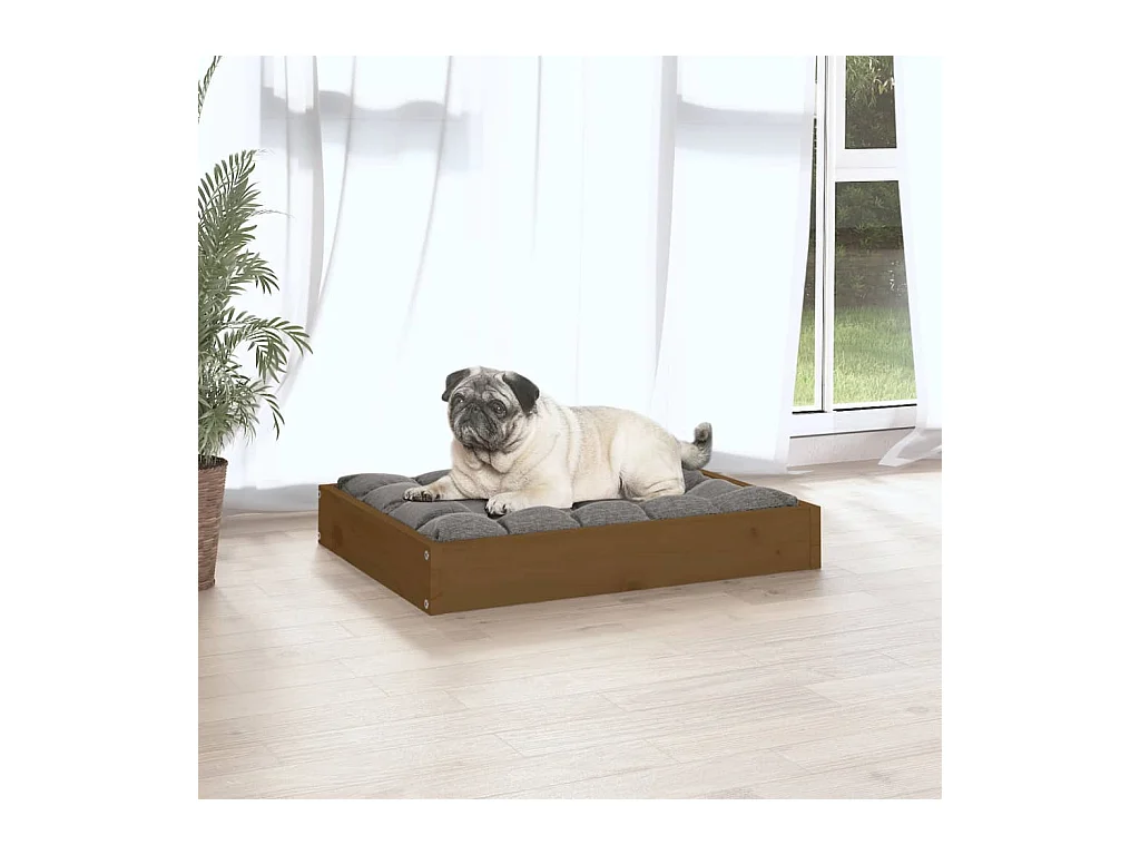 Cama para perros madera maciza pino marrón miel 61,5x49x9 cm