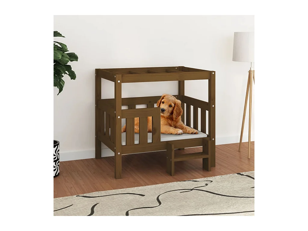 Cama para perros madera maciza pino marrón miel 75,5x63,5x70 cm