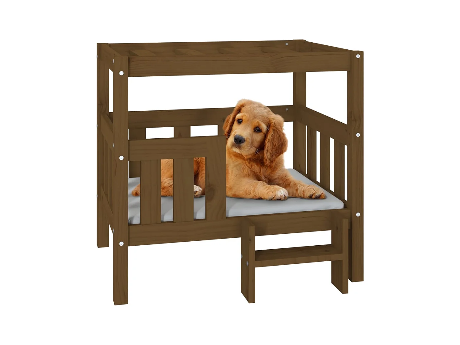 Cama para perros madera maciza pino marrón miel 75,5x63,5x70 cm