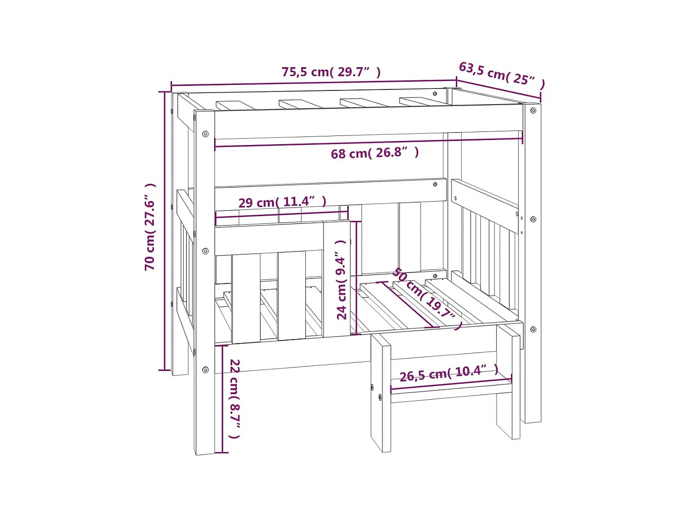 Cama para perros madera maciza pino marrón miel 75,5x63,5x70 cm