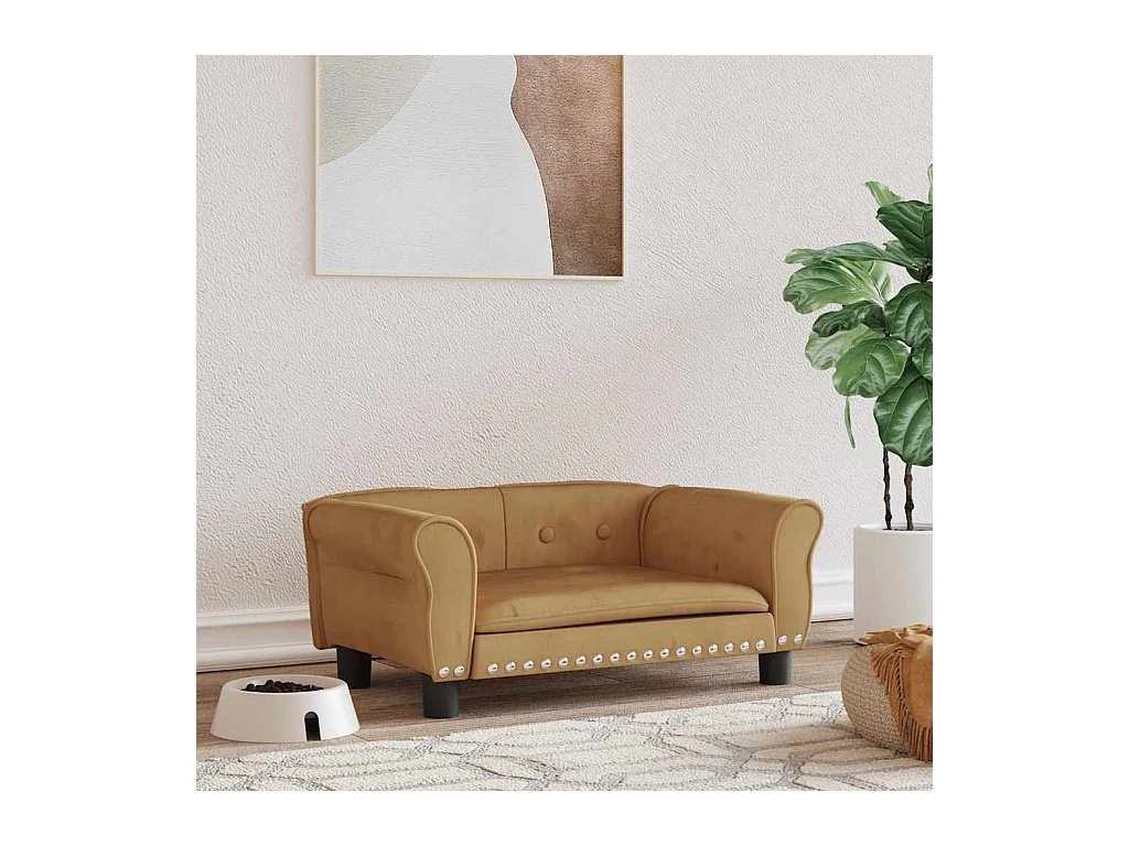 Cama para perros de terciopelo marrón 70x45x30 cm