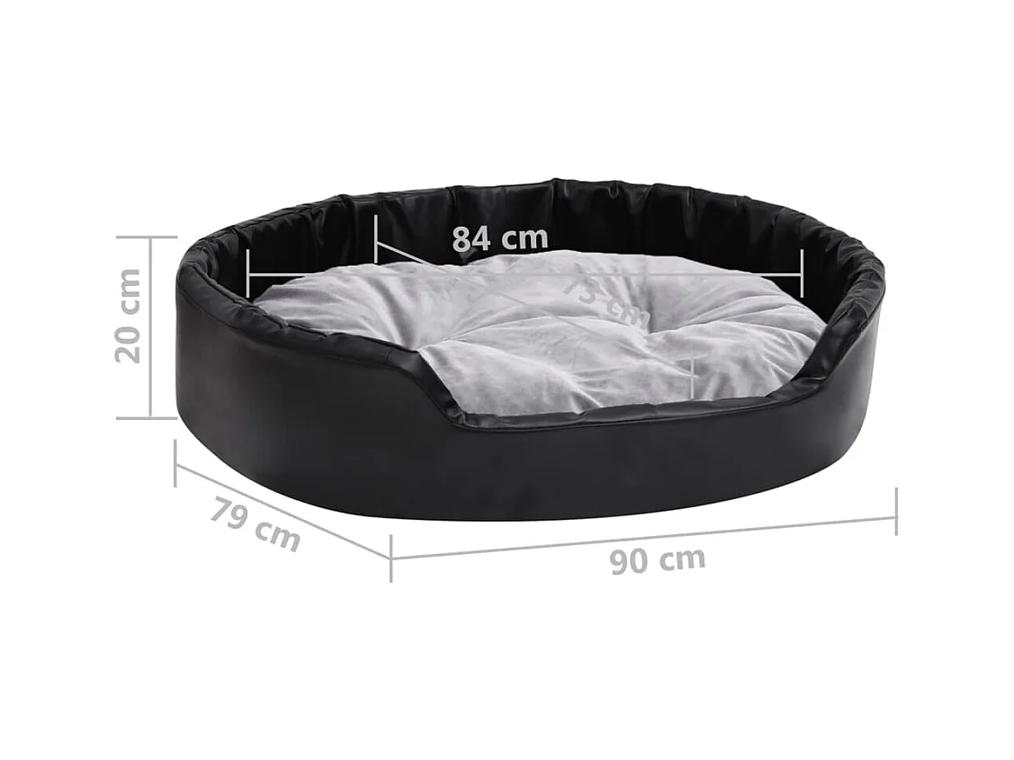 Ninho p/ cães 90x79x20 cm pelúcia/couro artificial preto/cinza