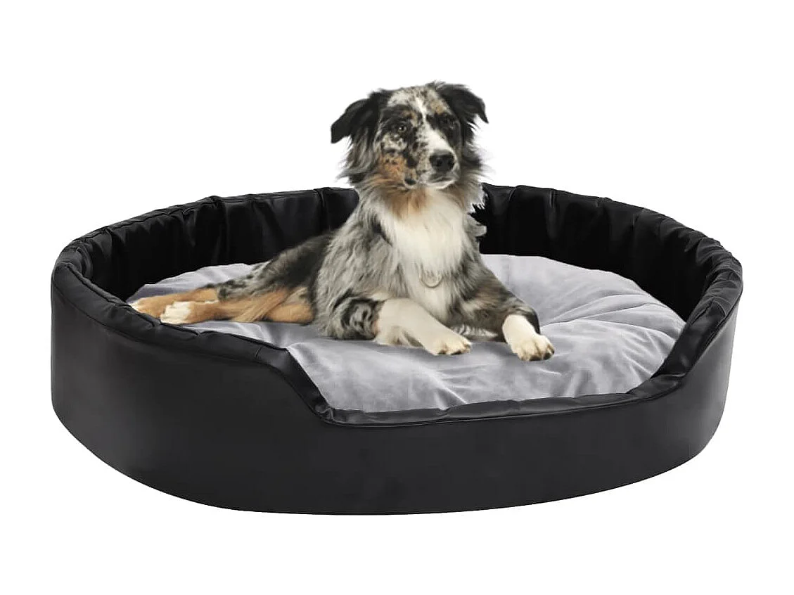 Lit chiens Noir et gris 90x79x20 cm Peluche et similicuir