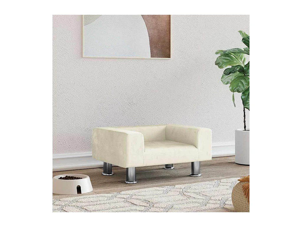 Cama para perros de terciopelo crema 50x40x26,5 cm
