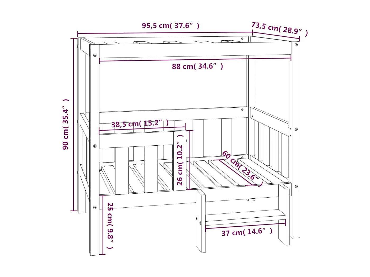 Lit pour chien 95,5x73,5x90 cm Bois de pin solide