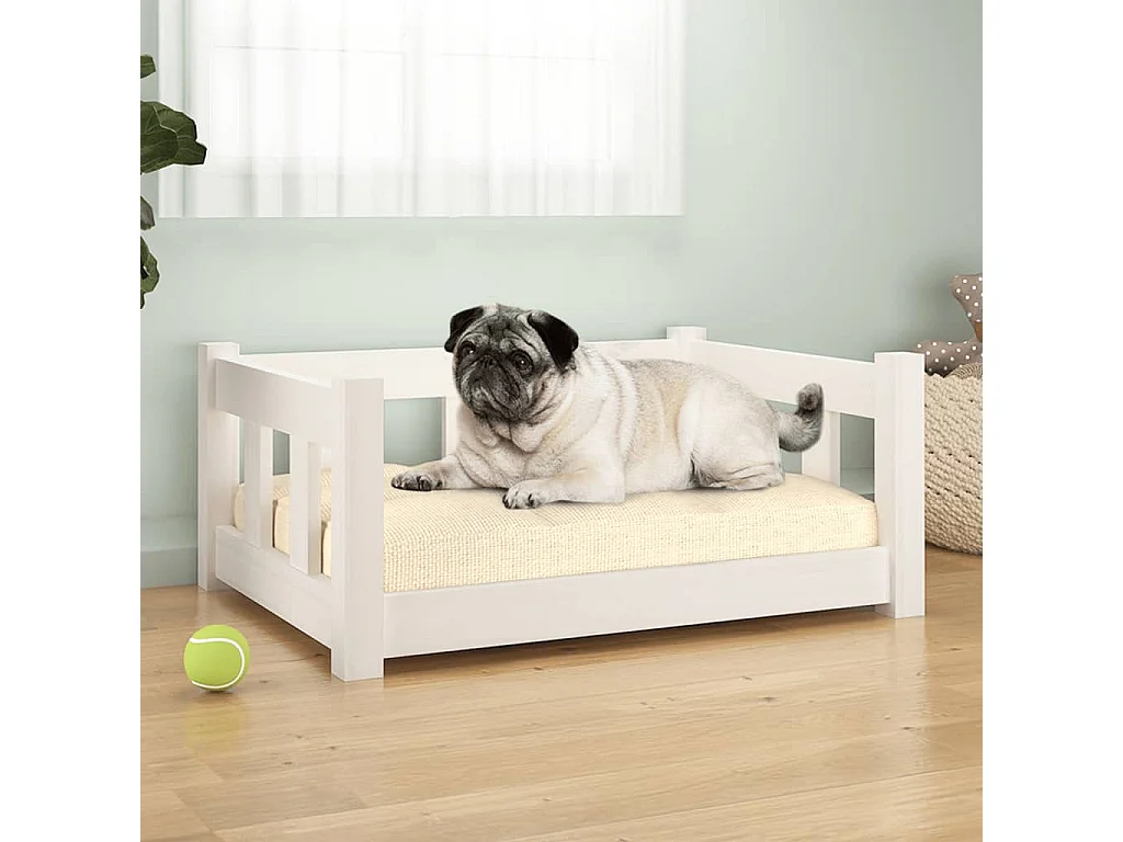 Lit pour chien Blanc 65,5x50,5x28 cm Bois de pin solide