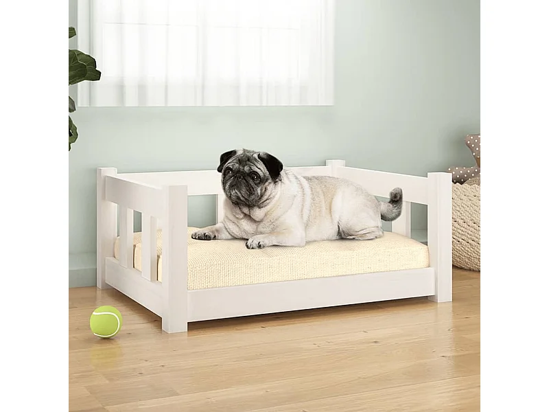 Lit pour chien Blanc 65,5x50,5x28 cm Bois de pin solide