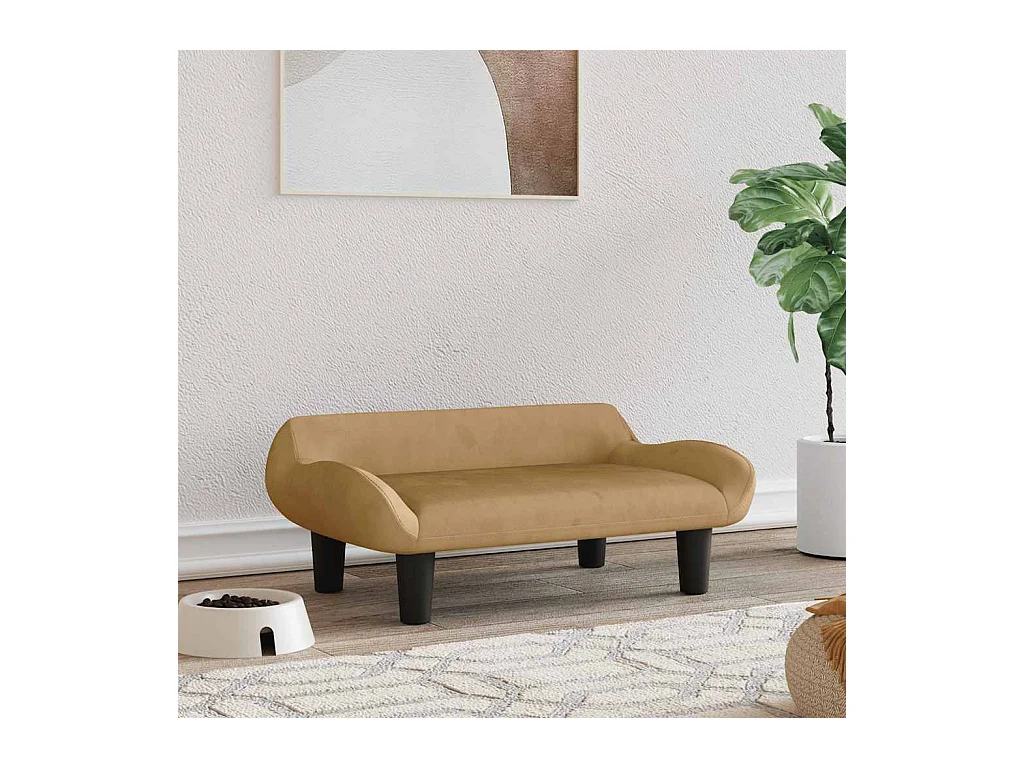 Cama para perros de terciopelo marrón 70x40x24 cm