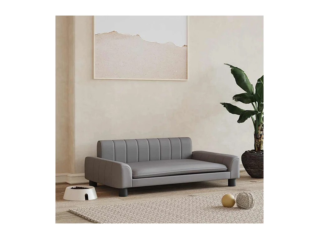 Cama para perros de cuero sintético gris 90x53x30 cm