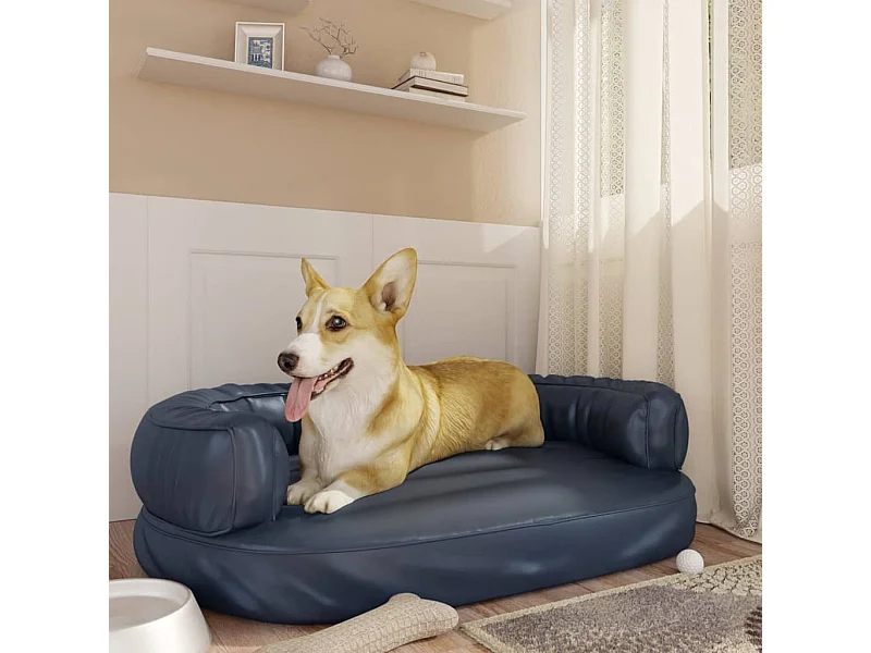 Cama para perros de espuma cuero sintético azul oscuro 88x65 cm