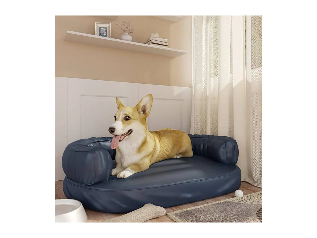 Cama para perros de espuma cuero sintético azul oscuro 88x65 cm