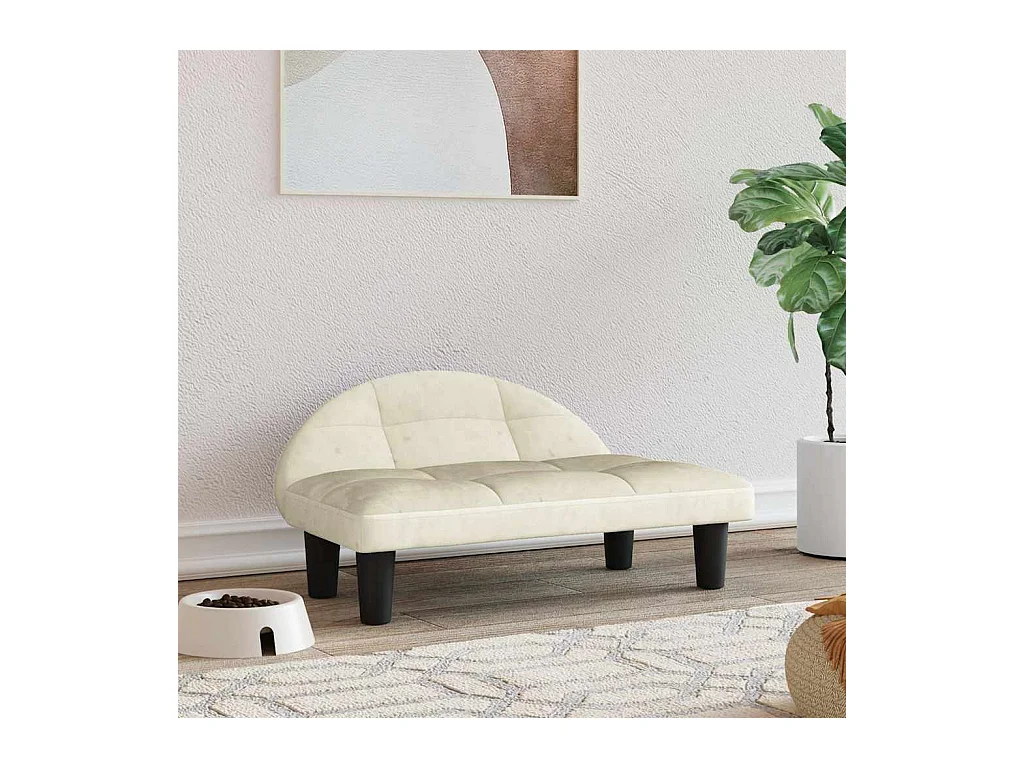Cama para perros de terciopelo crema 70x52x30 cm
