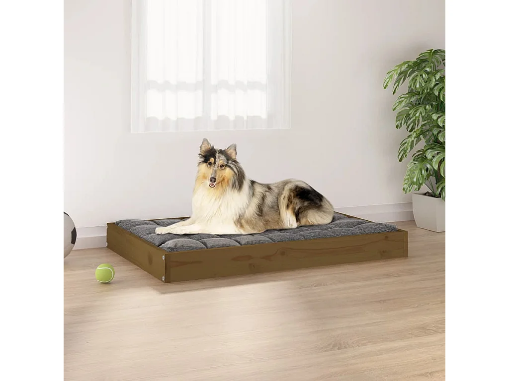 Lit pour chien Marron miel 91,5x64x9 cm Bois de pin solide