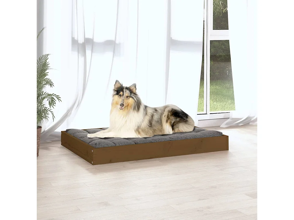 Lit pour chien Marron miel 91,5x64x9 cm Bois de pin solide