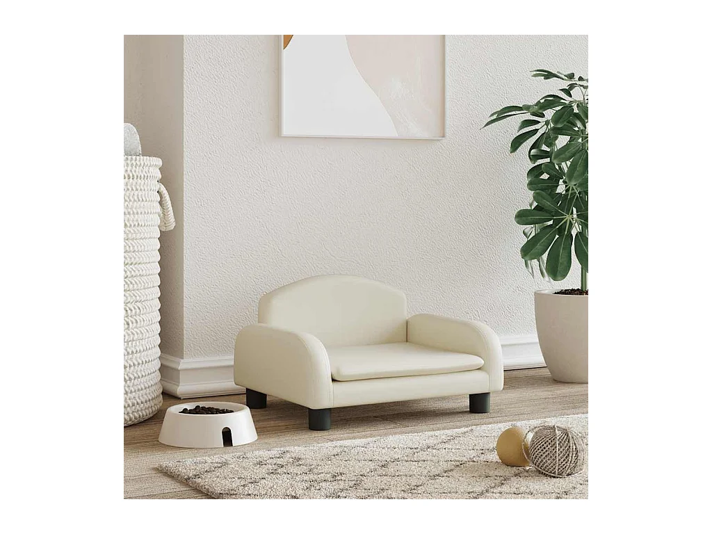 Cama para perros de cuero sintético crema 50x40x30 cm