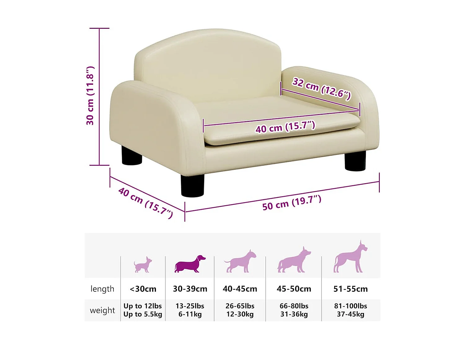 Lit pour chien crème 50x40x30 cm similicuir