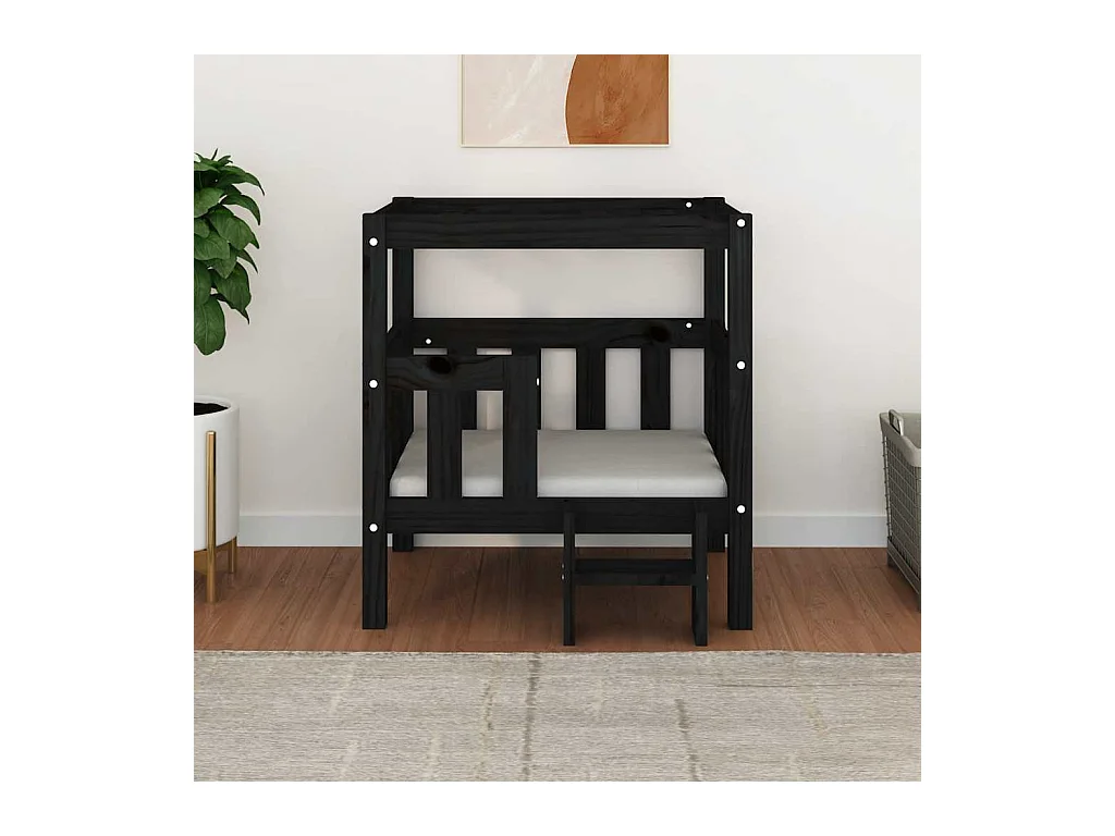 Cama para perros madera maciza de pino negro 65,5x50,5x70 cm