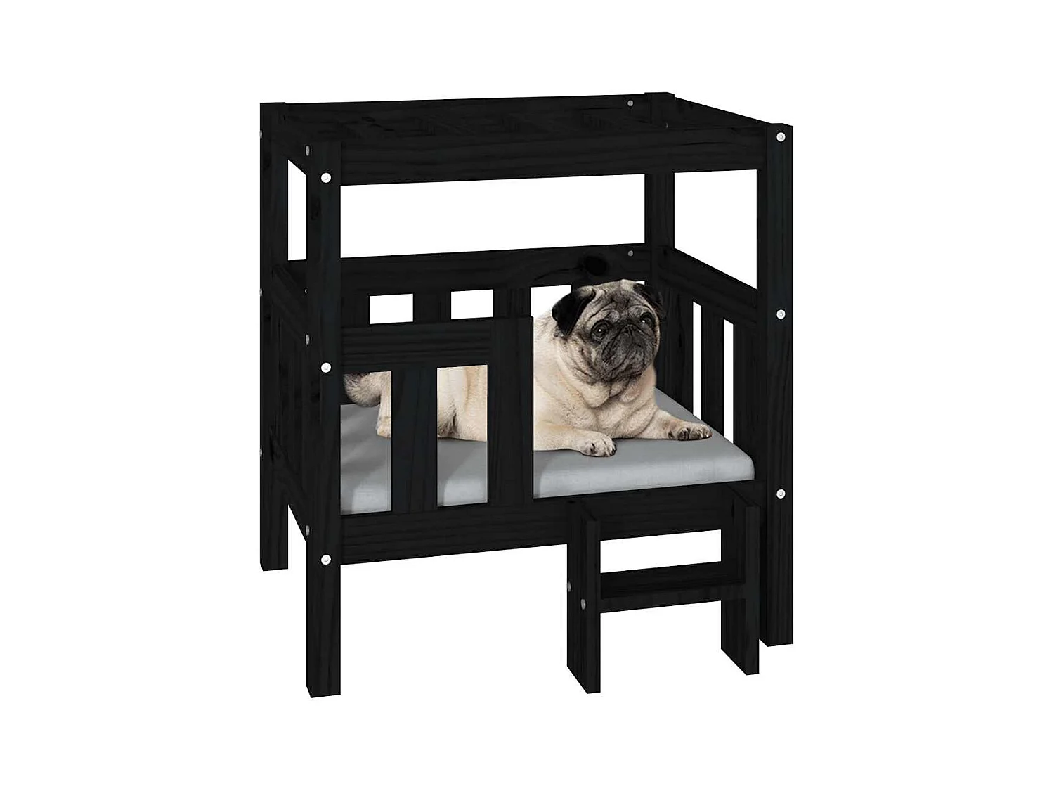 Cama para perros madera maciza de pino negro 65,5x50,5x70 cm