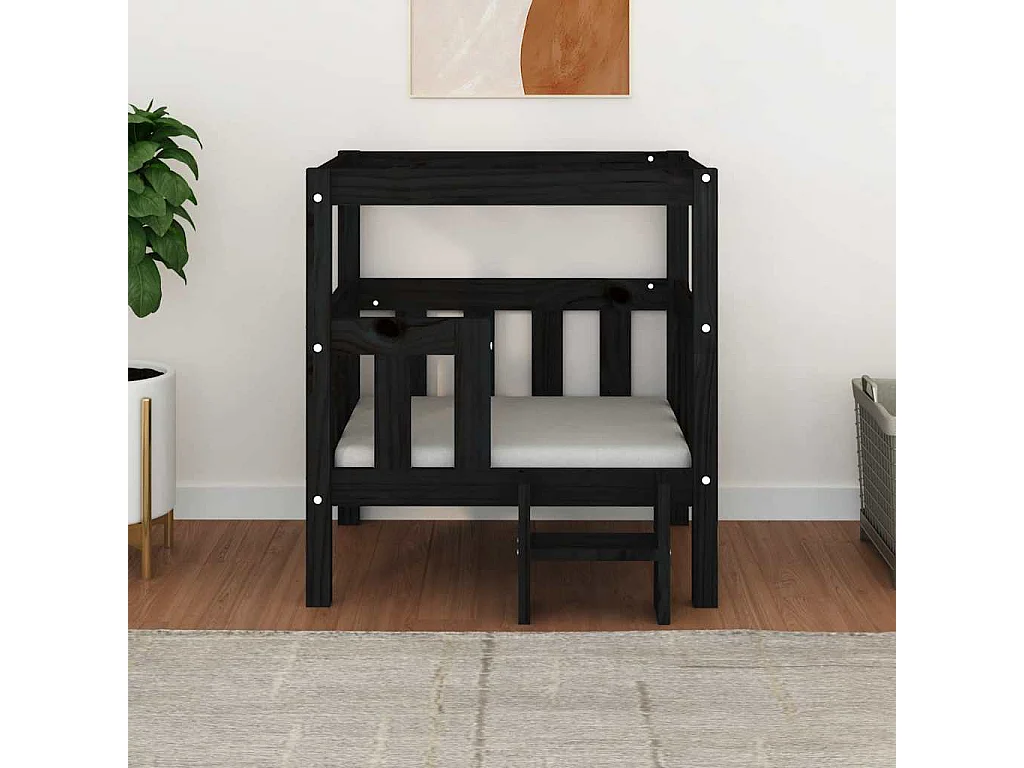 Lit pour chien Noir 65,5x50,5x70 cm Bois de pin solide