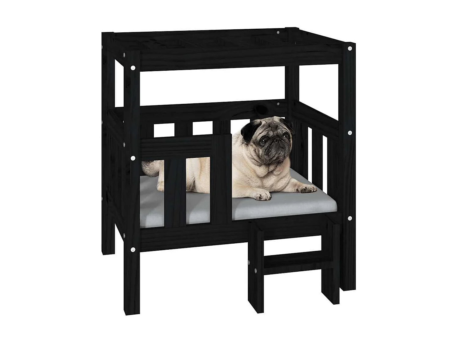 Lit pour chien Noir 65,5x50,5x70 cm Bois de pin solide