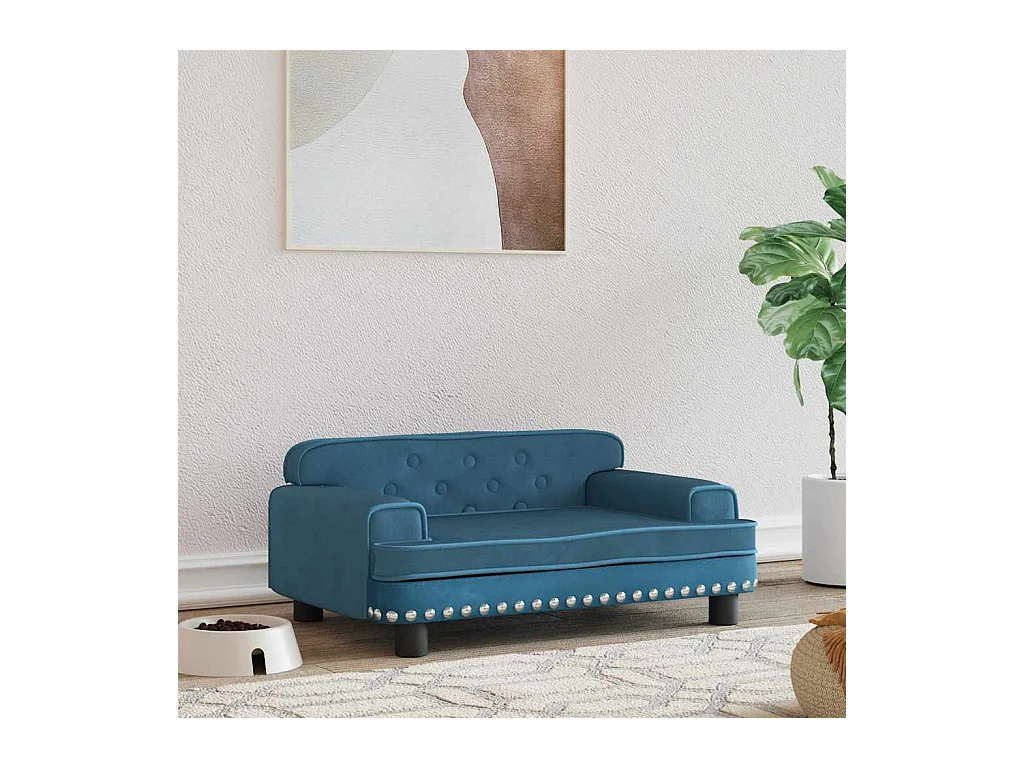 Cama para perros de terciopelo azul 70x45x30 cm