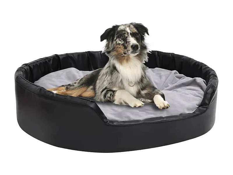 Lit chiens Noir et gris 99x89x21 cm Peluche et similicuir