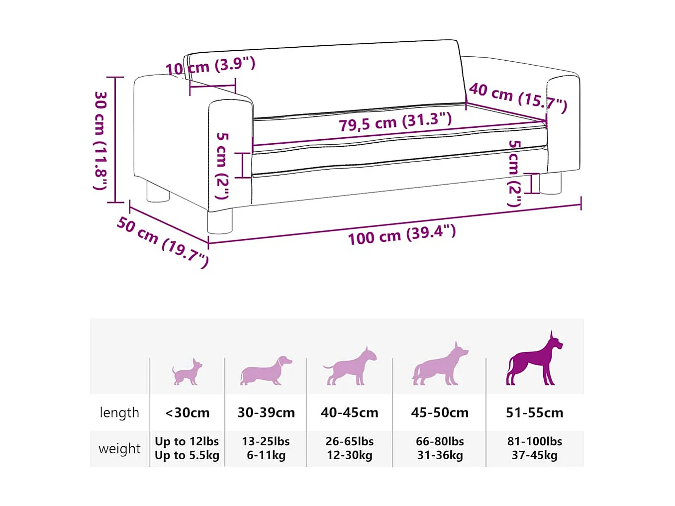 Lit pour chien avec extension gris 100x50x30 cm similicuir