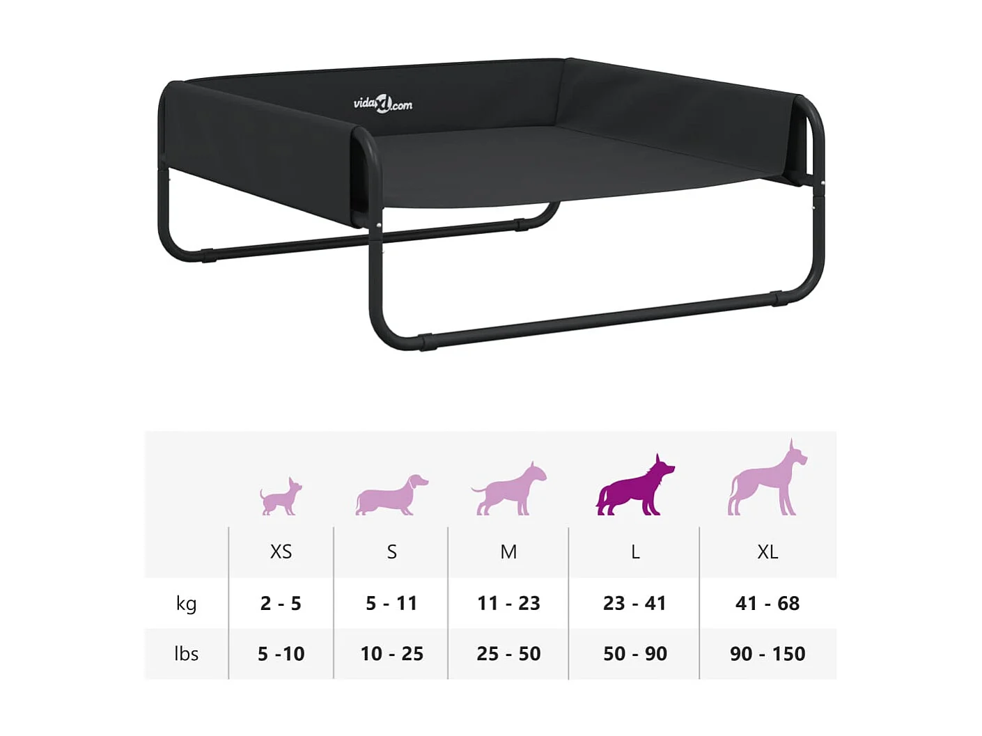 Lit surélevé pour chien anthracite tissu Oxford et acier