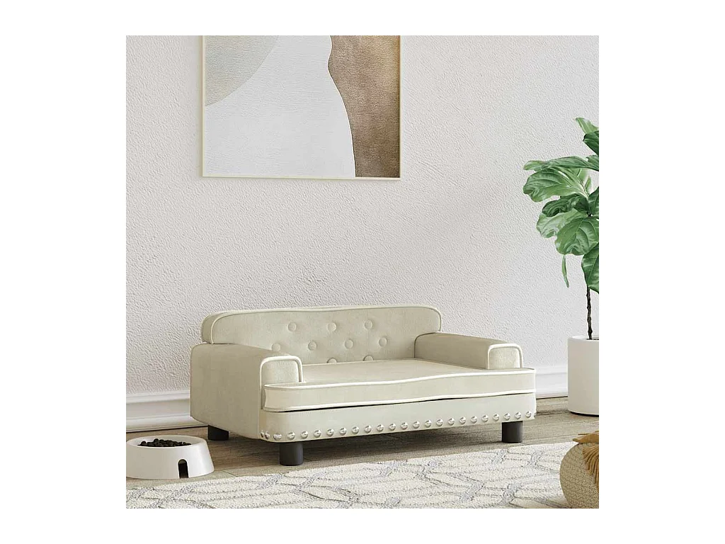 Cama para perros de terciopelo crema 70x45x30 cm