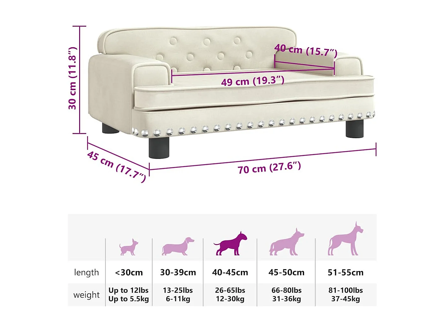 Lit pour chien crème 70x45x30 cm velours