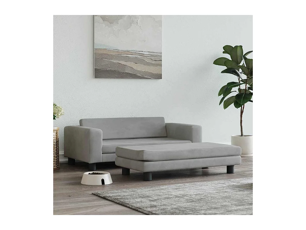 Cama de perros con extensión terciopelo gris claro 100x50x30 cm