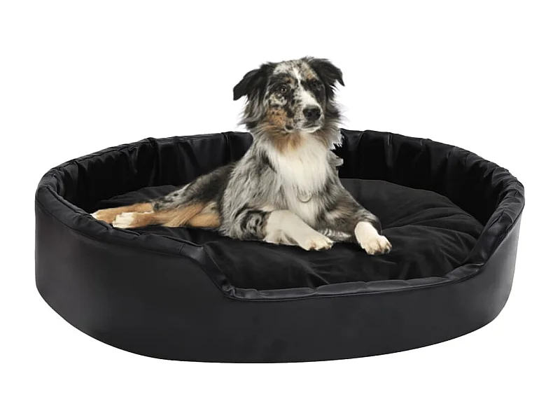 Cama para perros felpa y cuero sintético negra 90x79x20 cm