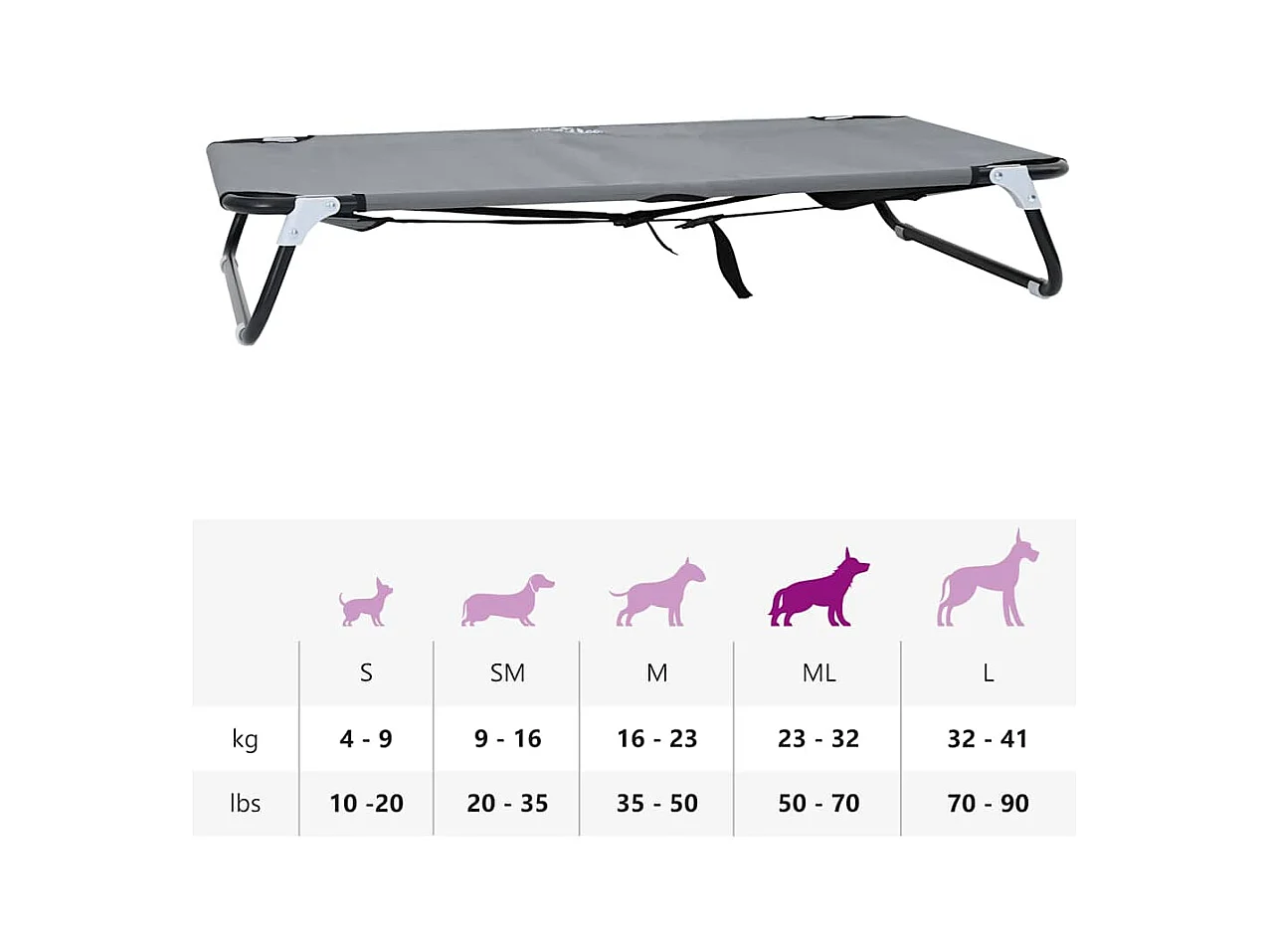 Cama para perro Gris claro 90 x 55 x 18 cm Tela Oxford y Acero
