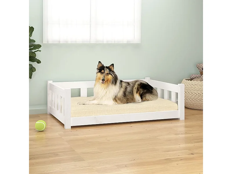Cama para perros madera maciza de pino blanco 95,5x65,5x28 cm